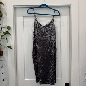 Gray crushed Velvet Slip Dress